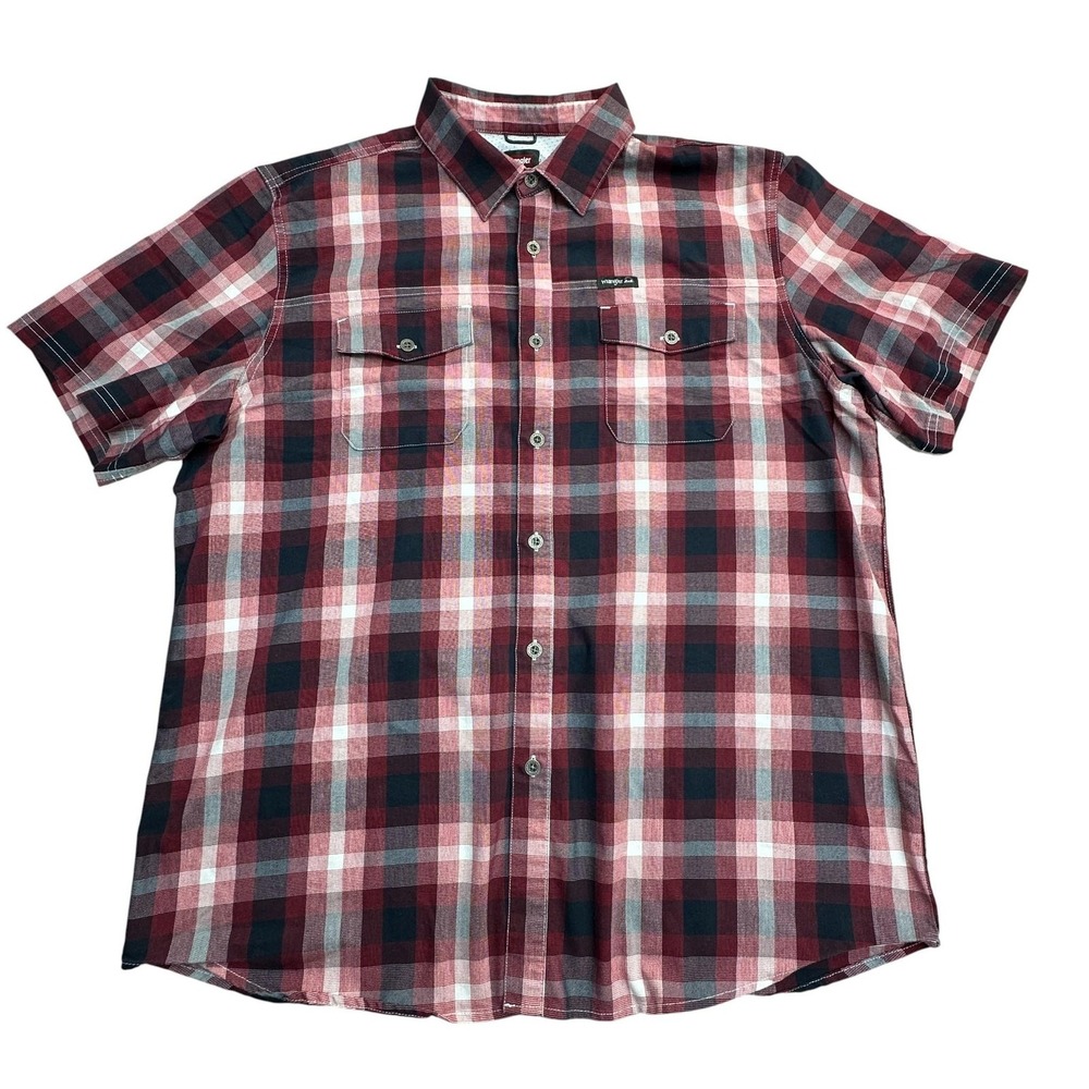 Wrangler Shirt Mens XL Red Plaid Short Sleeve Button Front Outdoor Casual